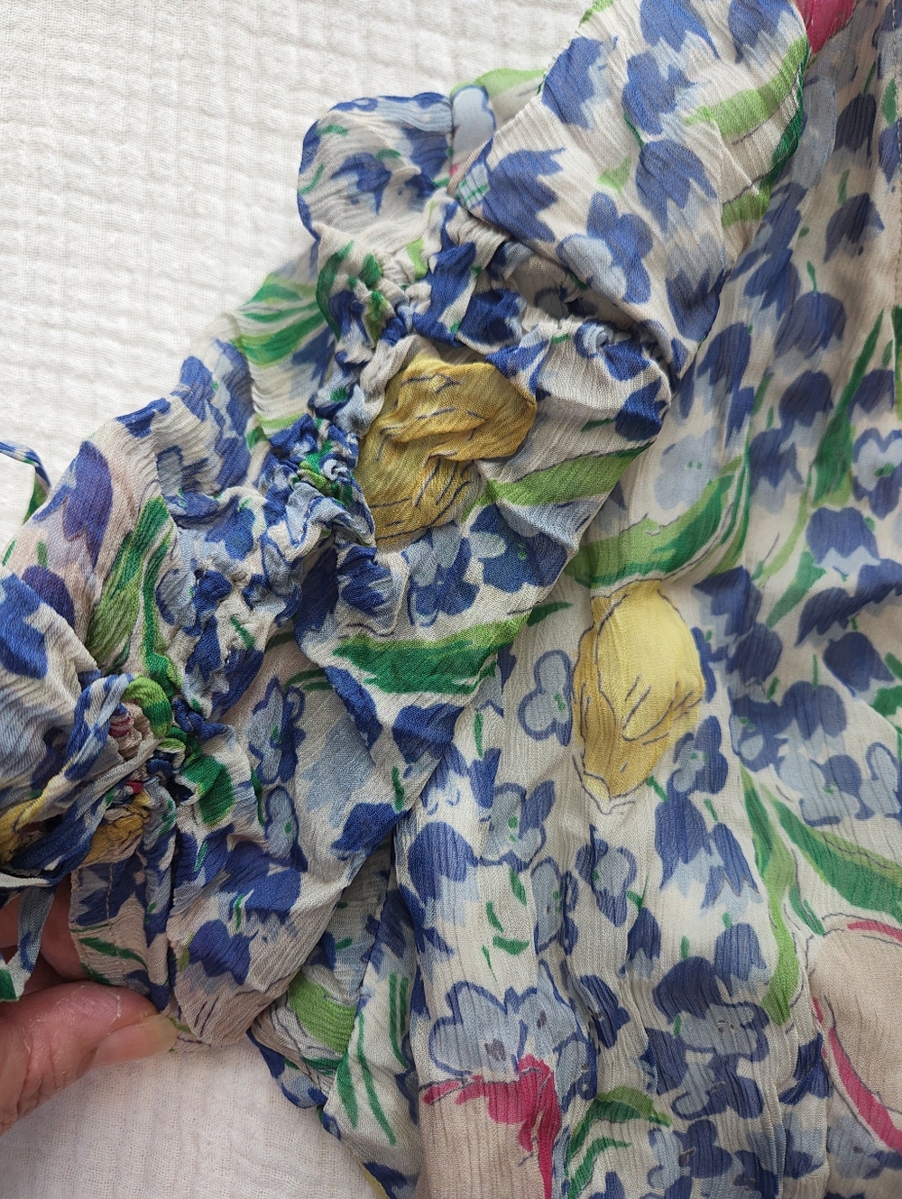 Polo by Ralph Lauren Blue Floral Wrap Mini Dress with Pastel Tulips - Picture 11 of 12